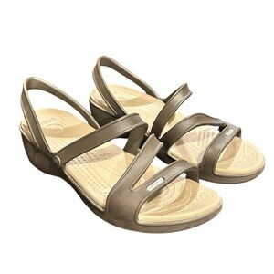 Crocs Patricia Sandals Wedge Khaki Oyster Women’s Size 10 VGC